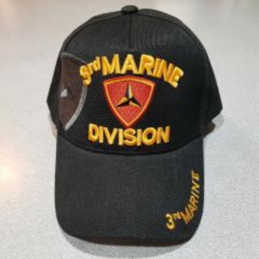 3rd Marine Division Men's Ball Cap Hat Black Embroidered Acrylic Curve Bill